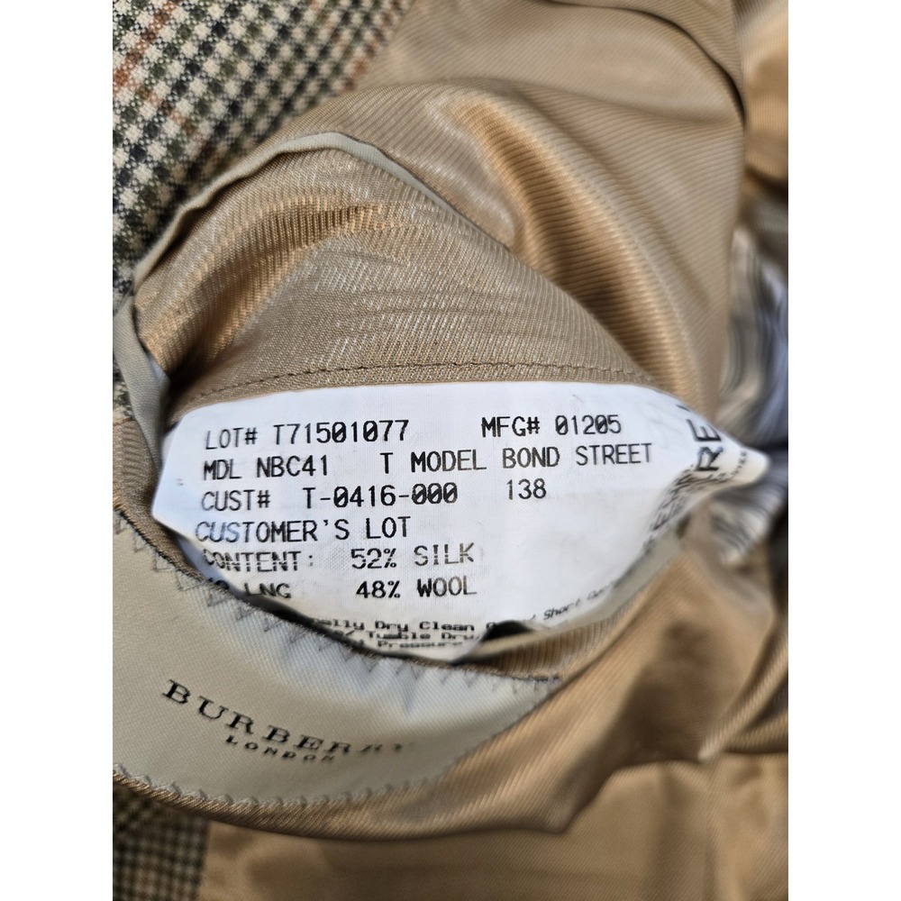 Burberry Men's Silk Wool 3 Btn Blazer Gold Brn Plaid Size 42 Lng Hole In Lining - Picture 8 of 16